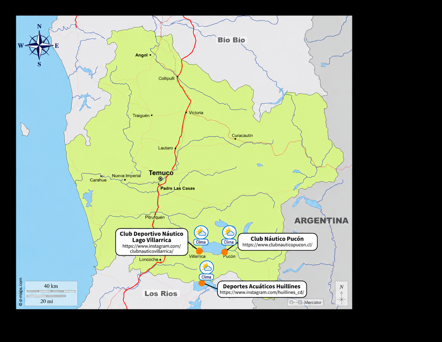 Mapa pequeño de la Región de La Araucanía