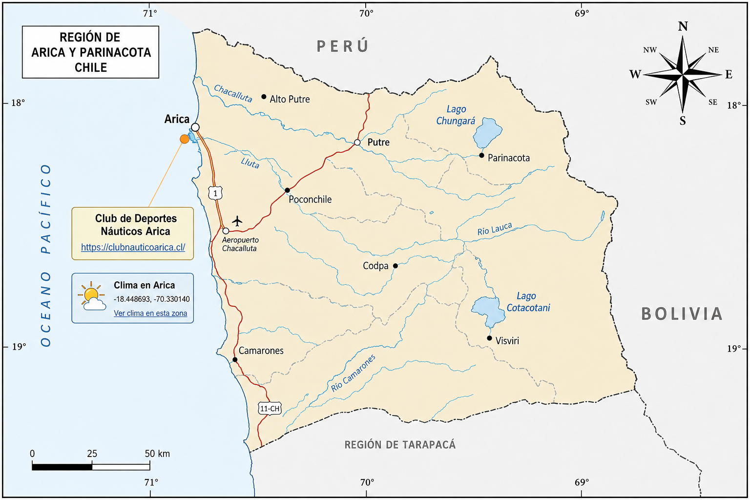 Mapa de la Región de Arica y Parinacota