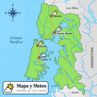 Mapa pequeño de la Región de Los Lagos