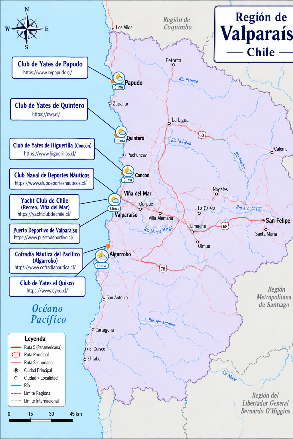 Mapa pequeño de la Región de Valparaíso
